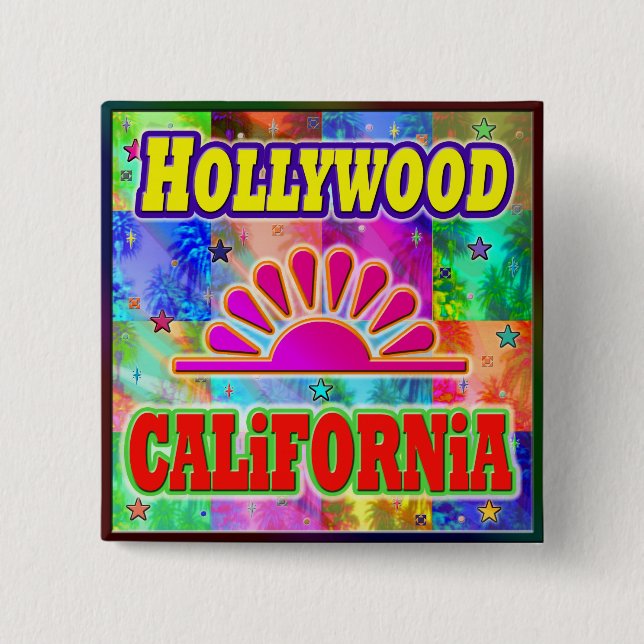 Bóton Quadrado 5.08cm Botão Hollywood Sun & Palms (Frente)