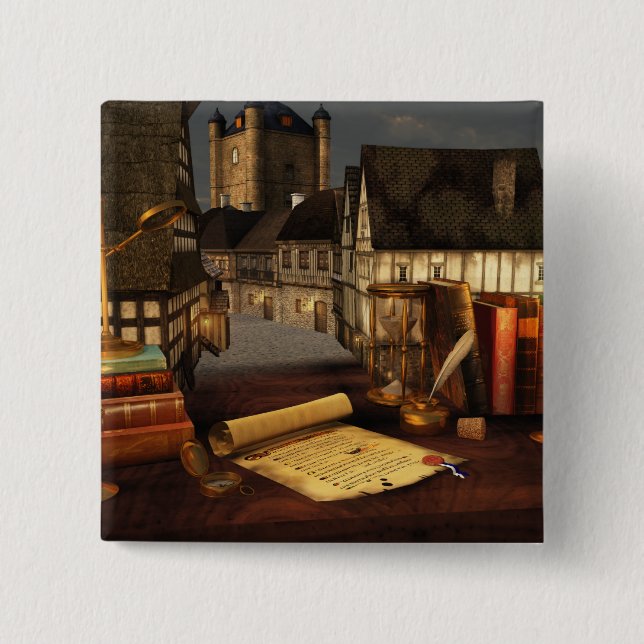 Bóton Quadrado 5.08cm Botão Horizontes Antigos (Frente)