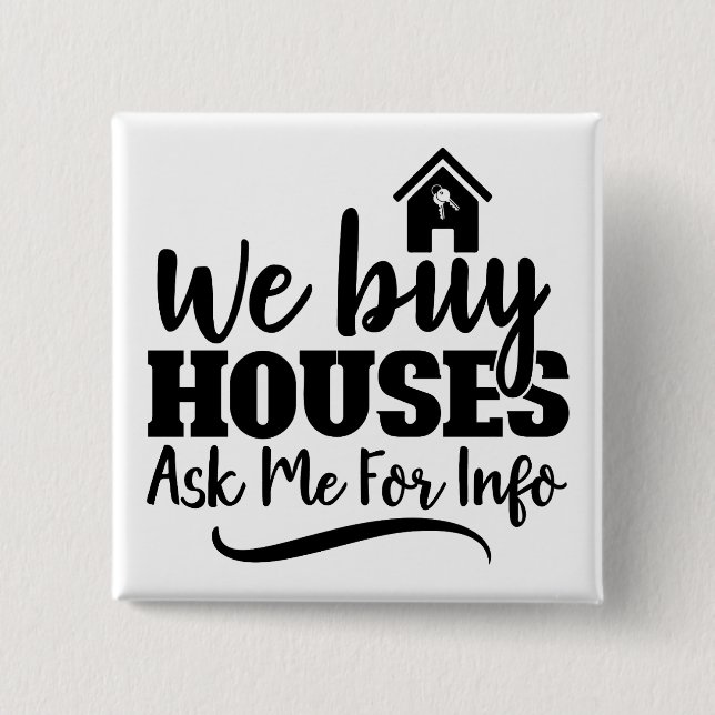 Bóton Quadrado 5.08cm Botão Imóveis Casas de Comprar (Frente)