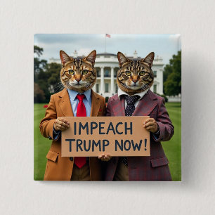 Bóton Quadrado 5.08cm Botão Impeach Trump Now Cat