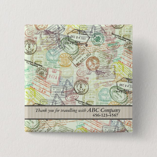 Bóton Quadrado 5.08cm Botão Impressão do Carimbo Passaporte (Frente)