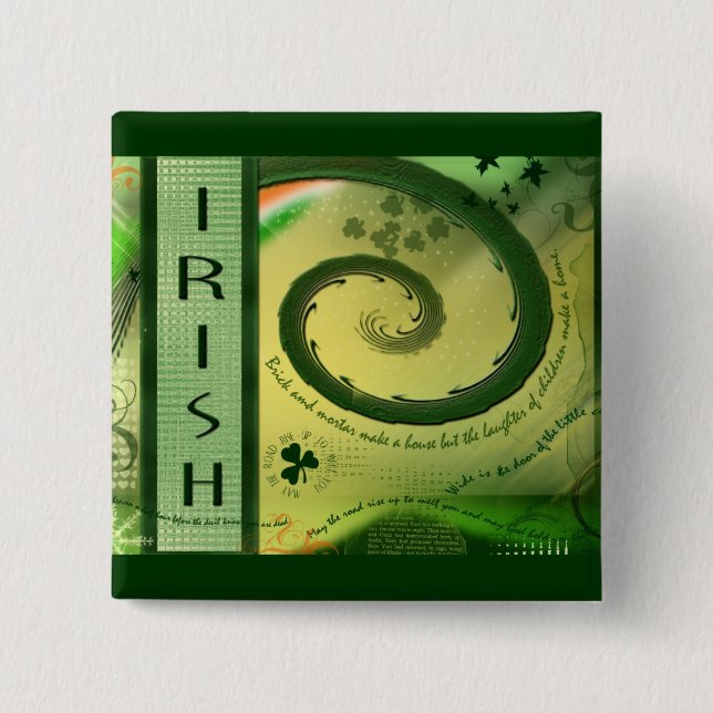 Bóton Quadrado 5.08cm Botão IRLANDÊS do TREVO (Frente)