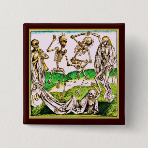 Bóton Quadrado 5.08cm Botão La Danse Macabre Dia de los Muertos