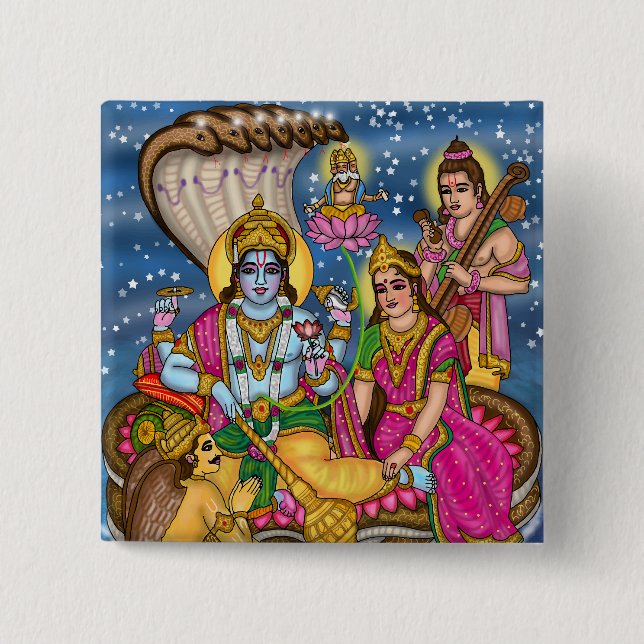 Bóton Quadrado 5.08cm Botão Laxmi Narayana (Frente)