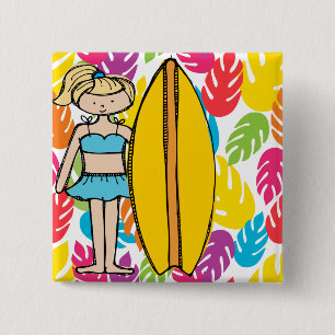 Bóton Quadrado 5.08cm Botão Loira Surfer Girl