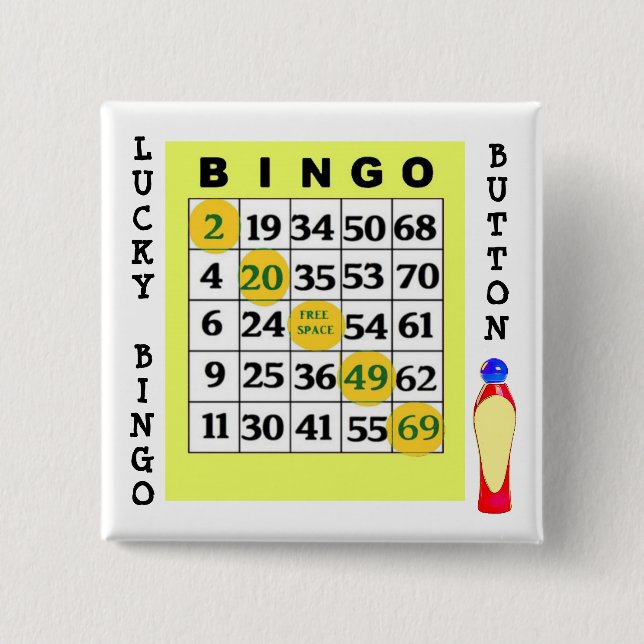 Bóton Quadrado 5.08cm Botão Lucky BINGO Botão Cartões Verdes (Frente)
