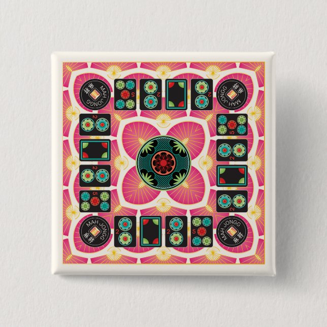 Bóton Quadrado 5.08cm Botão Mah Jongg Fan 2025 (Frente)