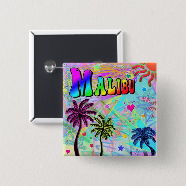 Bóton Quadrado 5.08cm Botão Malibu Vivid Romance (Frente & Verso)