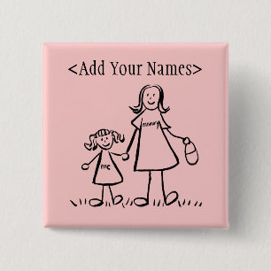 Bóton Quadrado 5.08cm Botão mamãe e Me (Personalizar Nomes)