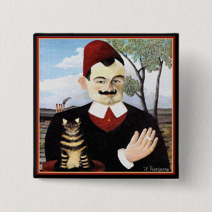 Bóton Quadrado 5.08cm Botão: "Man & Cat" por Henri Rousseau