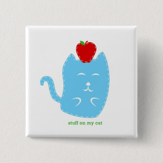 Bóton Quadrado 5.08cm Botão - material em meu gato - gato com maçã