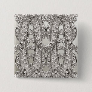 Bóton Quadrado 5.08cm Botão Moderno Prateado Ornamentado