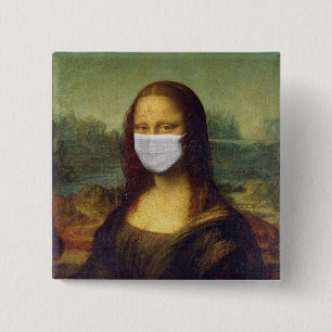 Bóton Quadrado 5.08cm Botão Mona Lisa Lapel do Rosto Máscara em um Mundo
