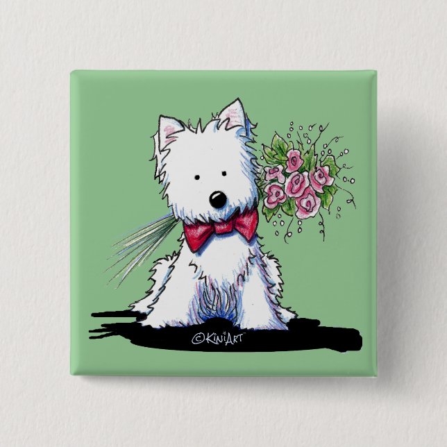 Bóton Quadrado 5.08cm Botão namorados Príncipe Westie Pin (Frente)