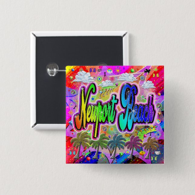 Bóton Quadrado 5.08cm Botão Newport Beach Vista Express (Frente & Verso)
