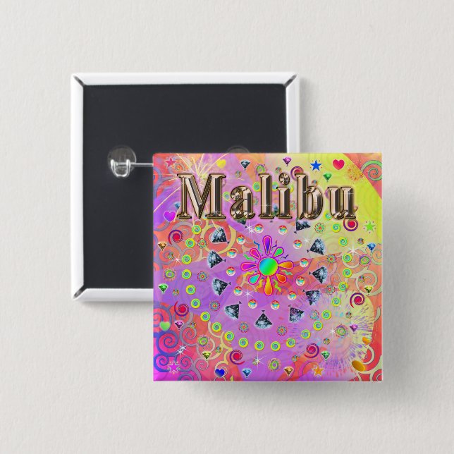 Bóton Quadrado 5.08cm Botão Ouro Malibu Lucky (Frente & Verso)