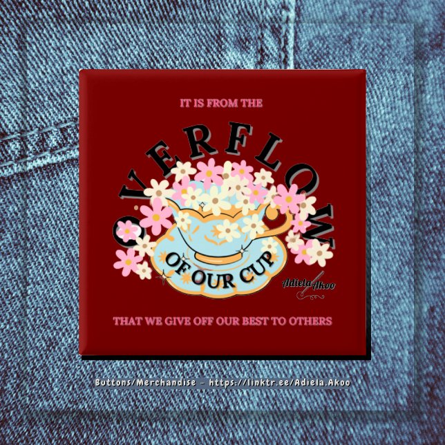 Bóton Quadrado 5.08cm Botão OVERFLOW por Adiela Akoo (Overflow Button (Red) by Adiela Akoo. Available in different colors -see Sublime Buttons Collection )