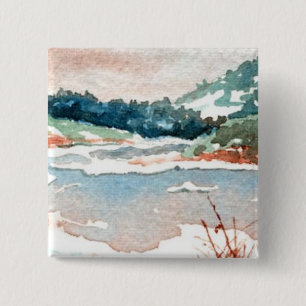 Bóton Quadrado 5.08cm Botão Paisagem de Inverno