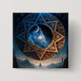 Bóton Quadrado 5.08cm Botão Paisagem Espacial de Fantasia Cósmica