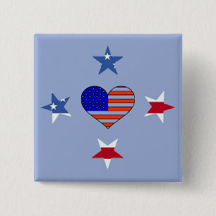Bóton Quadrado 5.08cm Botão patriótico das estrelas