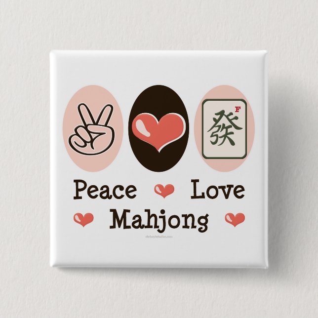 Bóton Quadrado 5.08cm Botão Peace Love Mahjong (Frente)