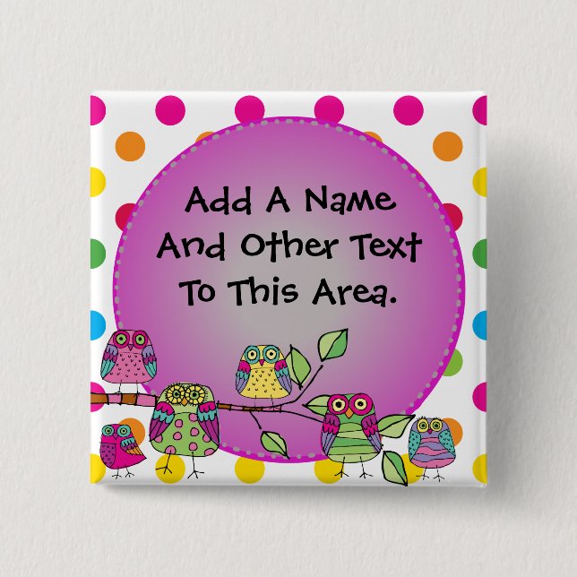 Bóton Quadrado 5.08cm Botão personalizado da coruja da natureza (Frente)