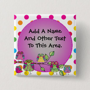 Bóton Quadrado 5.08cm Botão personalizado da coruja da natureza