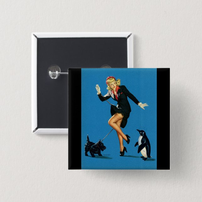 BÓTON QUADRADO 5.08CM BOTÃO PIN UP GIRL PINBACK (Frente & Verso)