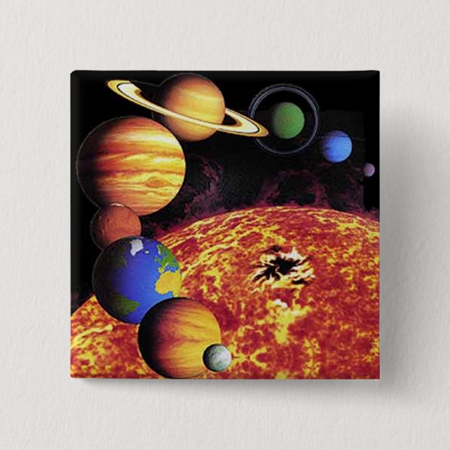 Bóton Quadrado 5.08cm Botão Planetas do Sistema Solar (Frente)