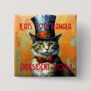 Bóton Quadrado 5.08cm Botão Político Kats For Kamala