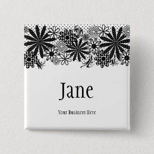 Bóton Quadrado 5.08cm Botão pontilhado preto e branco do crachá