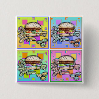 Bóton Quadrado 5.08cm BOTÃO pop Art HAMBURGER