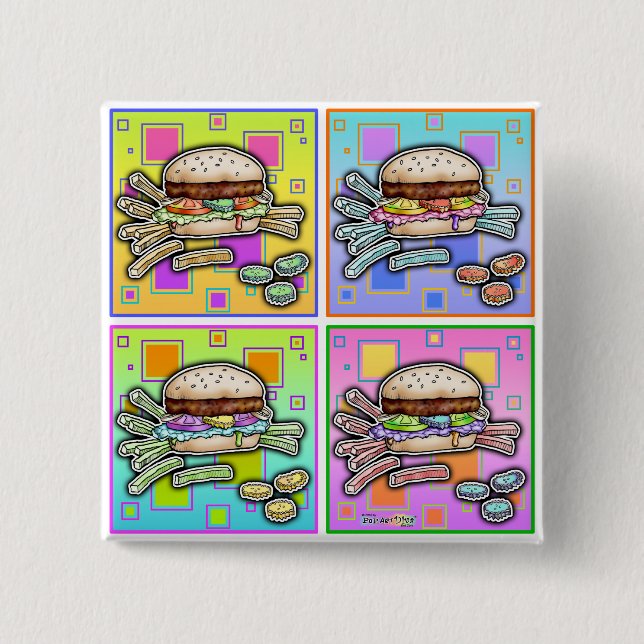 Bóton Quadrado 5.08cm BOTÃO pop Art HAMBURGER (Frente)
