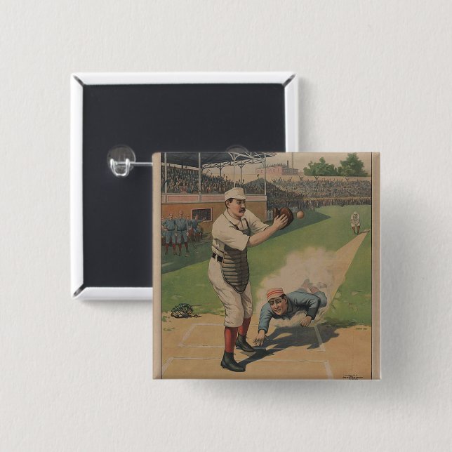 Bóton Quadrado 5.08cm Botão Poster de baseball (Frente & Verso)