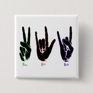 Bóton Quadrado 5.08cm Botão Praça do Sinal de Rock de Paz