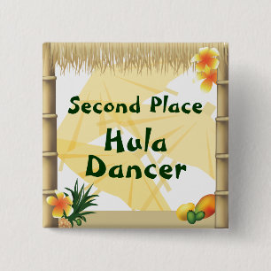Bóton Quadrado 5.08cm Botão Prêmio do Dançarino Hula, 2º lugar do pa