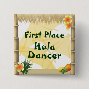 Bóton Quadrado 5.08cm Botão Prêmio do Dançarino Hula, primeiro lugar 