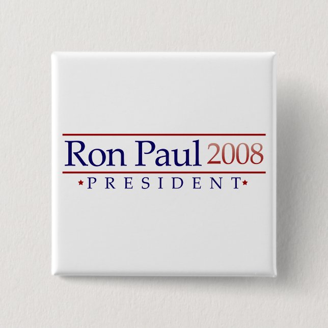 Bóton Quadrado 5.08cm Botão presidencial de Ron Paul 2008 (Frente)