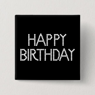 Bóton Quadrado 5.08cm Botão preto & branco do feliz aniversario do