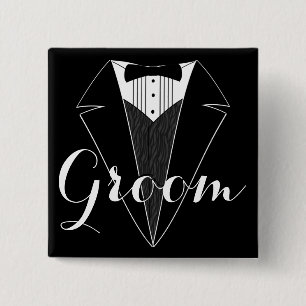 Bóton Quadrado 5.08cm Botão preto e branco da festa de casamento de Tux