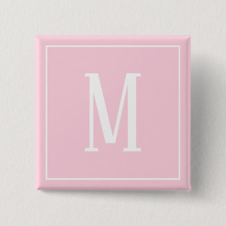 Bóton Quadrado 5.08cm Botão Quadrado Branco Monograma em Rosa Claro