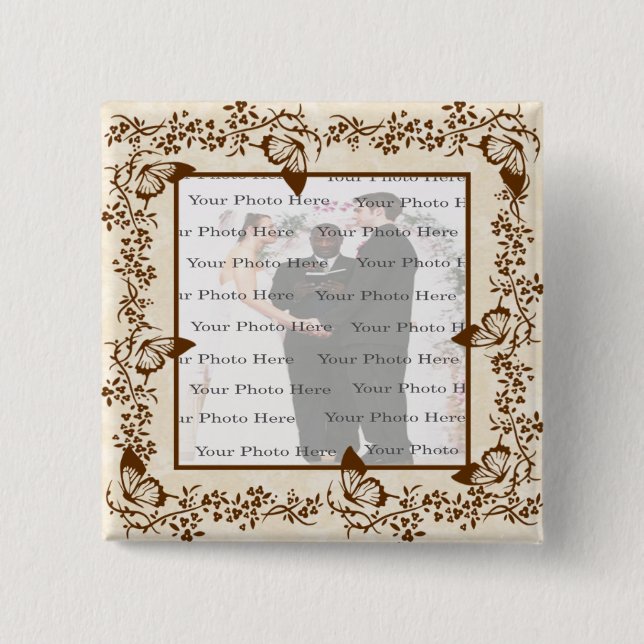 Bóton Quadrado 5.08cm Botão Quadrado da Borboleta Elegante (Frente)