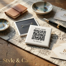 Botão Quadrado de Código QR Personalizável para Qu