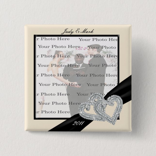 Bóton Quadrado 5.08cm Botão Quadrado de Fita Preta de Diamante Elegante (Frente)