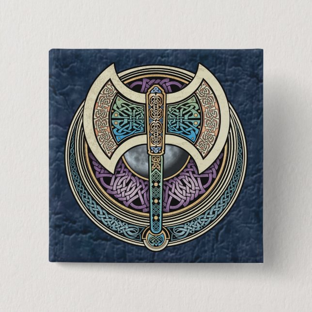 Bóton Quadrado 5.08cm Botão quadrado de Knotwork Labrys (Frente)