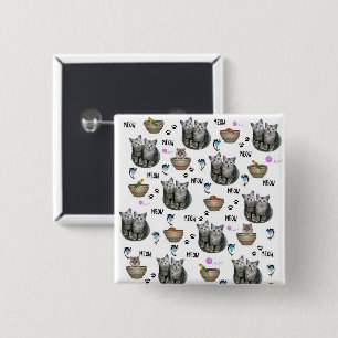 Bóton Quadrado 5.08cm Botão Quadrado Gato de Kitten