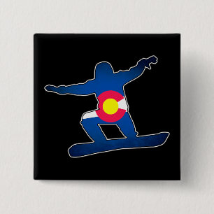 Bóton Quadrado 5.08cm Botão quadrado Snowboarder do Colorado flag