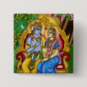 Bóton Quadrado 5.08cm Botão Radha Krishna