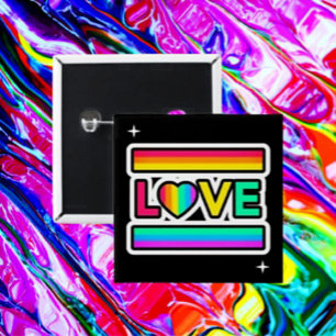 Bóton Quadrado 5.08cm Botão Rainbow Love