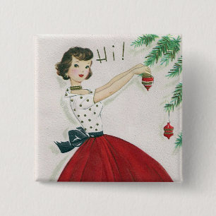 Bóton Quadrado 5.08cm Botão retro do divertimento da senhora do Natal d